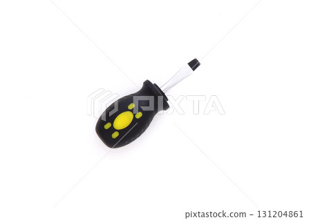 Screwdriver with rubber handle on white background. 131204861
