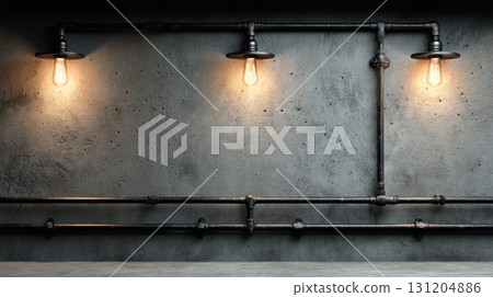 Industrial Studio Backdrop with Concrete Wall and Edison Lights Industrial Studio Backdrop with Concrete Wall and Edison Lights 131204886