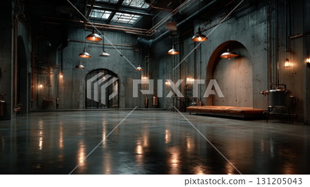 Spacious studio with concrete walls and industrial lighting features Spacious studio with concrete walls and industrial lighting features 131205043