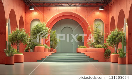 Coral Studio Backdrop with Greenery for Graphic Design Projects 131205054