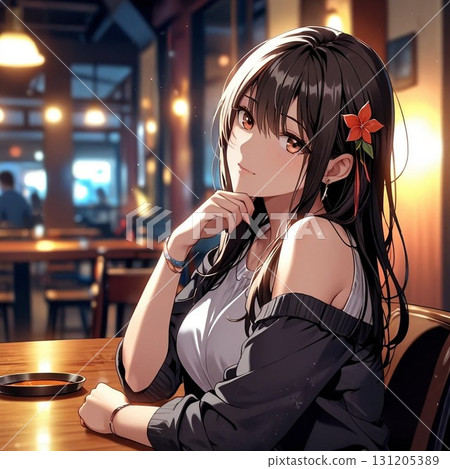 A woman at a cafe 131205389