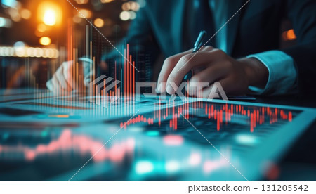 Analytical Businessman Deliberates Stock Market Trends For Long 131205542