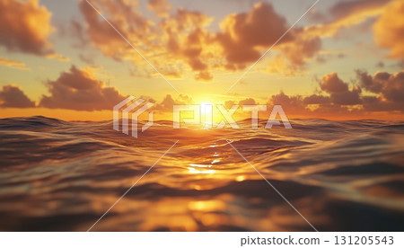 Sunlit Ocean With Soft High Clouds Glowing Yellow 131205543