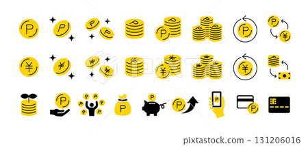 Point coin and money icon set (investment, savings, credit card reward points, point conversion) 131206016