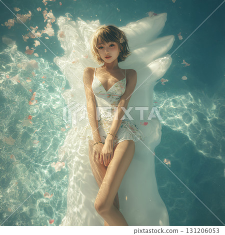 Woman in swimsuit playing in the sea 131206053