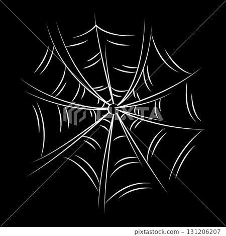 Scary spider web as a symbol of Halloween. White hand drawn illustration. Scary spider web as a symbol of Halloween. White hand drawn illustration. 131206207