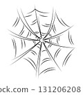 Scary spider web as a symbol of Halloween. Black hand drawn illustration. 131206208