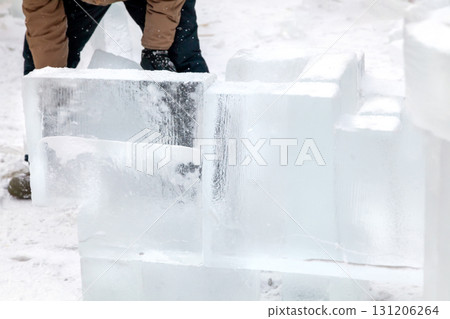 Ice sculpture creation on the city's central square Ice sculpture creation on the city's central square 131206264