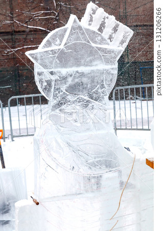Ice sculpture creation on the city's central square Ice sculpture creation on the city's central square 131206266