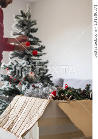 Preparing to decorate Christmas tree Preparing to decorate Christmas tree 131206371