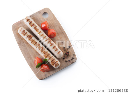 Grilled white sausages with cherry tomatoes and parsley Grilled white sausages with cherry tomatoes and parsley 131206388