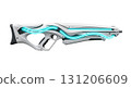 Sleek and modern, this prototype rifle features glowing energy conduits and a lightweight white polymer frame, emphasizing advanced technology and innovative design aesthetics. 131206609