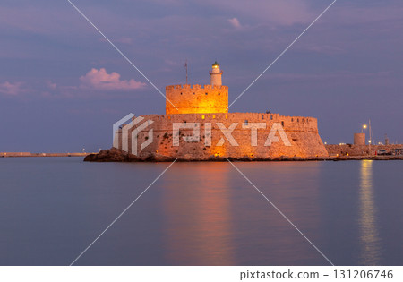 Fort Saint Nicholas at sunset in Rhodes Greece 131206746