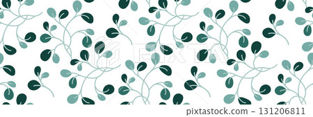 Beautiful seamless pattern with delicate eucalyptus branches clean white background. Ideal for notebook, stationery, textile, wrapping paper and seasonal decor. Flat vector illustration. 131206811