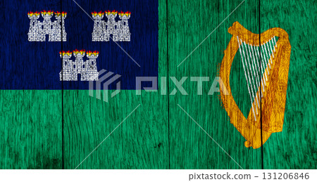 The official flag of Ireland's capital, Dublin, on wood texture. Conceptual collage 131206846