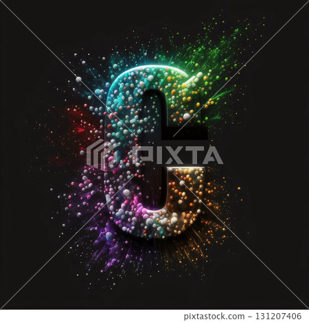 Futuristic letter with colorful sparkles and bokeh effect letter C Futuristic letter with colorful sparkles and bokeh effect letter C 131207406