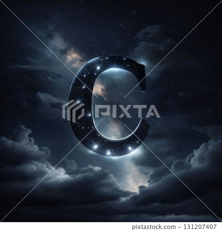 Zodiac sign Cancer in the night sky. 3D rendering. letter C Zodiac sign Cancer in the night sky. 3D rendering. letter C 131207407