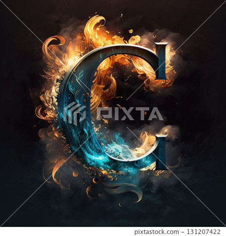 Letter C in the form of a burning fire on a black background 131207422