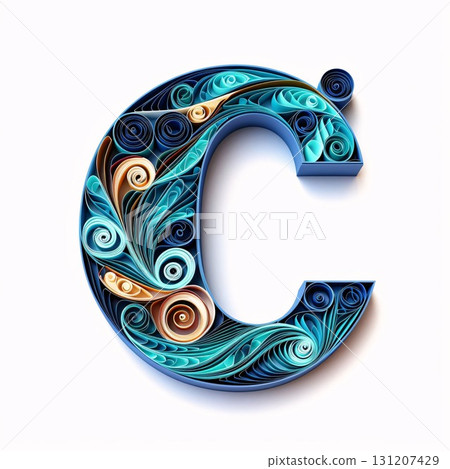Alphabet letter C in blue and turquoise swirls style 131207429
