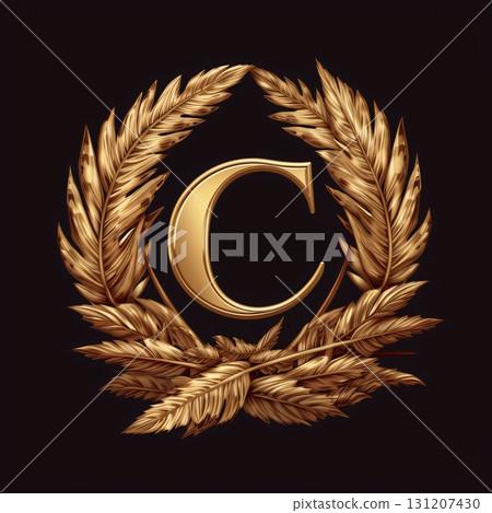 C letter in laurel wreath, vector logo design template. 131207430