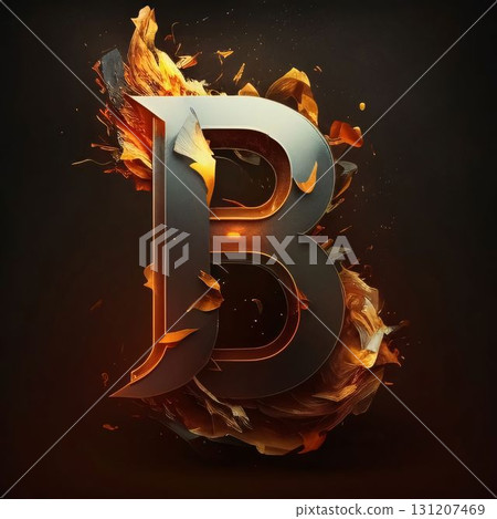 Flaming letter B uppercase in flames. 3d render Flaming letter B uppercase in flames. 3d render 131207469