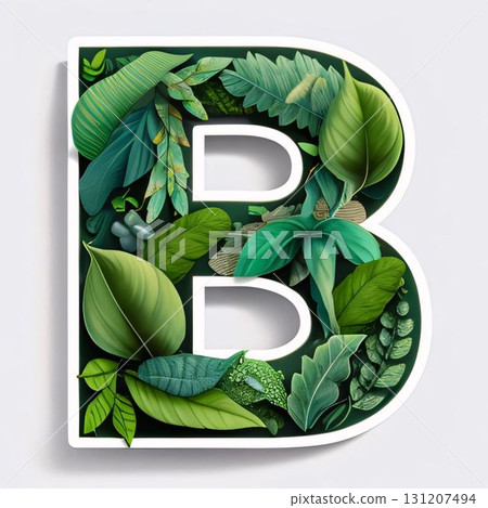 Alphabet B made of tropical leaves. Letter B. Vector illustration. 131207494