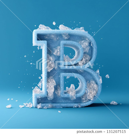 Ice font, ice letter B 3D rendering isolated on blue background Ice font, ice letter B 3D rendering isolated on blue background 131207515
