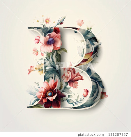 Floral capital letter B, uppercase and lowercase version 131207537