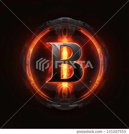The letter B in the form of a circle with a fiery flame. 131207553