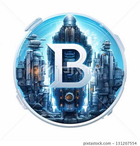 3d rendering of letter B in futuristic city background. Computer digital drawing. 131207554