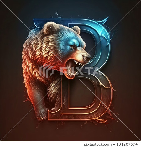 Vector illustration of the letter B with a bear head on a dark background. Vector illustration of the letter B with a bear head on a dark background. 131207574