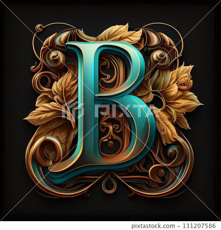 Vintage letter B with floral ornament. 3D illustration, 3D rendering Vintage letter B with floral ornament. 3D illustration, 3D rendering 131207586