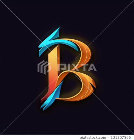 Vector illustration of letter B with blue and orange gradient. Isolated on black background. 131207596