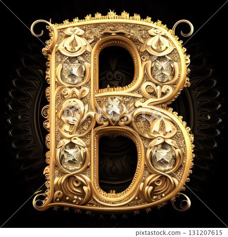 Letter B in the Gothic style with ornament. 3D illustration. 131207615