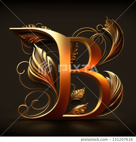 Vector golden letter B with ornament in the style of baroque. 131207616