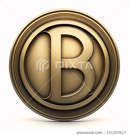 Gold coin with the letter B isolated on white background. 3D rendering. Gold coin with the letter B isolated on white background. 3D rendering. 131207617