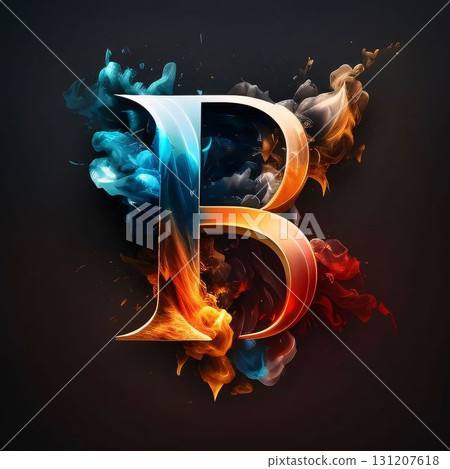 Flaming Letter B on a black background. Vector illustration. Flaming Letter B on a black background. Vector illustration. 131207618