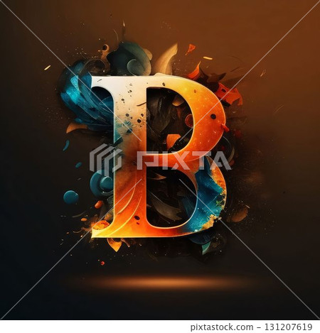 Futuristic letter B with colorful splashes and blots. Futuristic letter B with colorful splashes and blots. 131207619