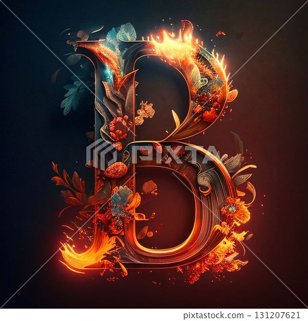 Beautiful letter B in the form of fire and flowers on a dark background Beautiful letter B in the form of fire and flowers on a dark background 131207621
