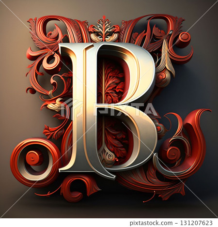Vintage letter B in the style of baroque. 3d render Vintage letter B in the style of baroque. 3d render 131207623