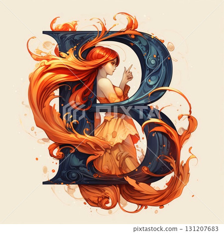 Beautiful girl in a long dress in the form of a letter B 131207683