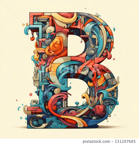 Letter B with machines and tractors. Vector illustration. Colorful font. Letter B with machines and tractors. Vector illustration. Colorful font. 131207685