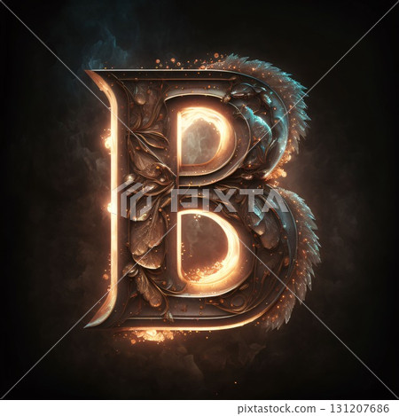 Luxury letter B in the form of an ornament with fire and smoke Luxury letter B in the form of an ornament with fire and smoke 131207686
