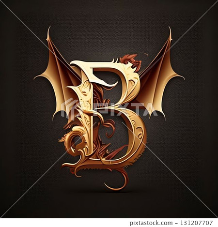 Golden letter B with dragon on a black background. 3d rendering Golden letter B with dragon on a black background. 3d rendering 131207707