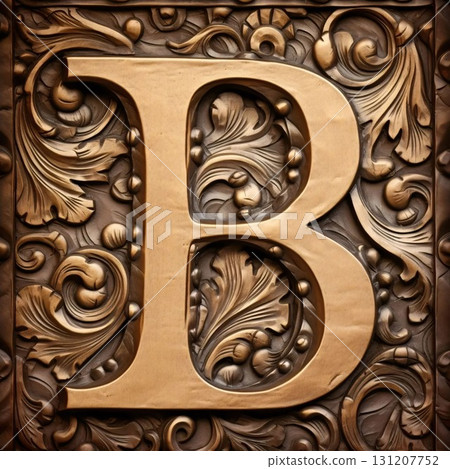 golden letter b on the wooden background. 3d illustration. 131207752