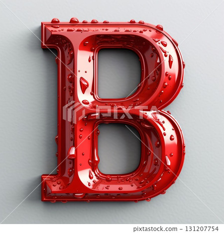 Red letter B uppercase with drops on white background. 3d rendering Red letter B uppercase with drops on white background. 3d rendering 131207754