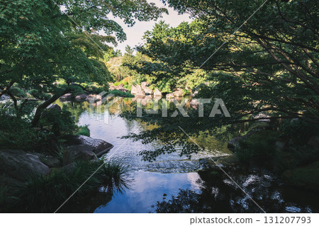 [Kokoen Garden, the former western mansion of Himeji Castle] A large pond creates an impressive landscape 131207793
