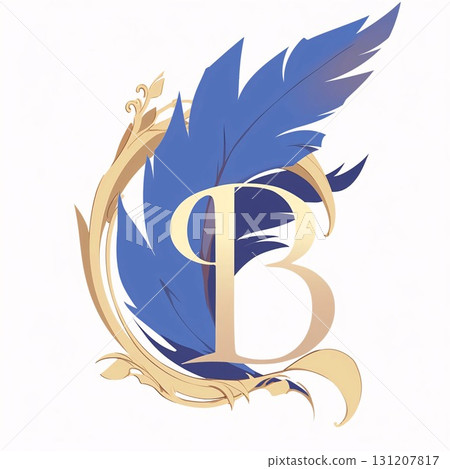 Vintage letter B with feather and crown. Vector Illustration. 131207817