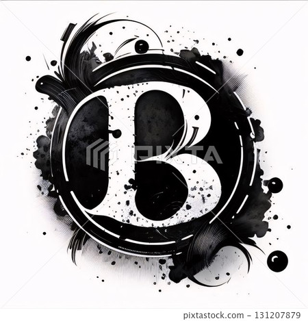 Grunge alphabet B with black paint splashes on white background. Grunge alphabet B with black paint splashes on white background. 131207879
