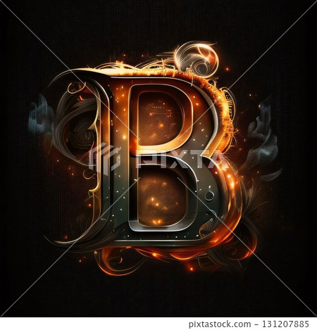 Futuristic letter B with glowing smoke and fire effect on black background Futuristic letter B with glowing smoke and fire effect on black background 131207885